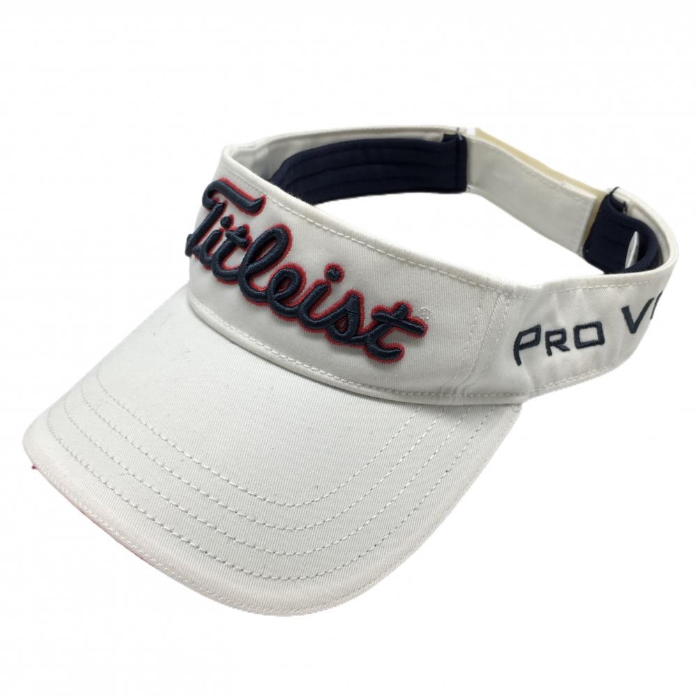 【美品】タイトリスト×フットジョイ サンバイザー 白×ネイビー ロゴ刺しゅう   ゴルフウェア TITLEIST