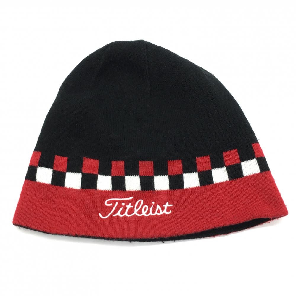 タイトリスト リバーシブルニット帽 黒×赤 ロゴ刺しゅう  ゴルフウェア TITLEIST 画像