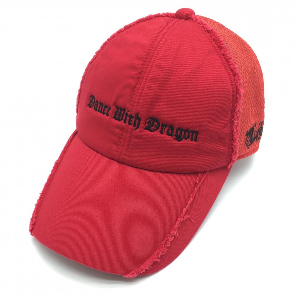 【美品】ダンスウィズドラゴン メッシュキャップ レッド×黒 ロゴ刺しゅう 99(F)  ゴルフウェア Dance With Dragon