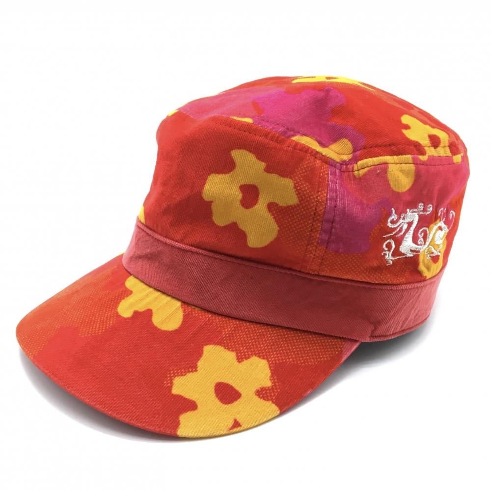 【美品】ダンスウィズドラゴン ワークキャップ レッド×イエロー 迷彩 カモフラ  フリーサイズ  ゴルフウェア Dance With Dragon