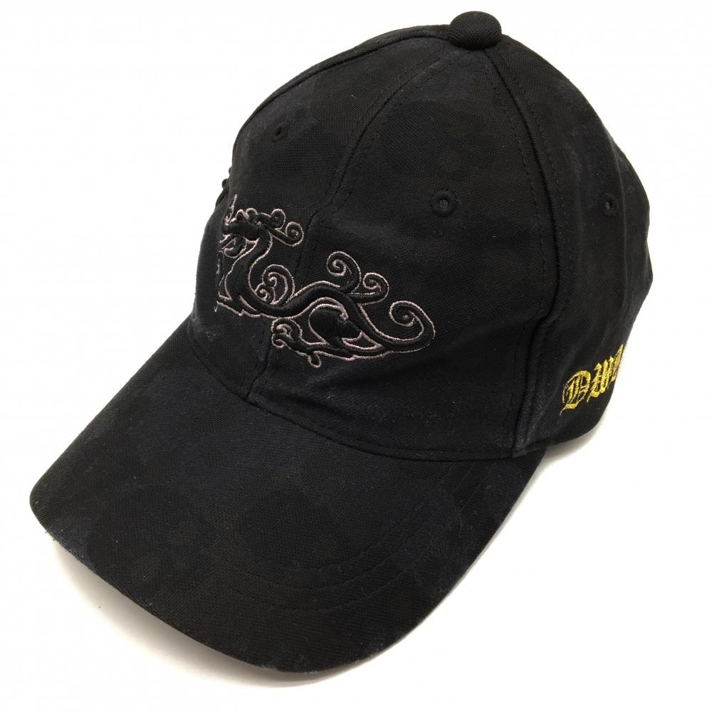 ダンスウィズドラゴン キャップ 黒 スカル総柄地模様 ロゴ刺しゅう 99(F)   ゴルフウェア Dance With Dragon