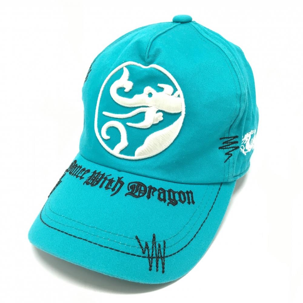 【美品】ダンスウィズドラゴン キャップ グリーンブルー系×黒×白 ロゴ刺しゅう フリーサイズ   ゴルフウェア Dance With Dragon