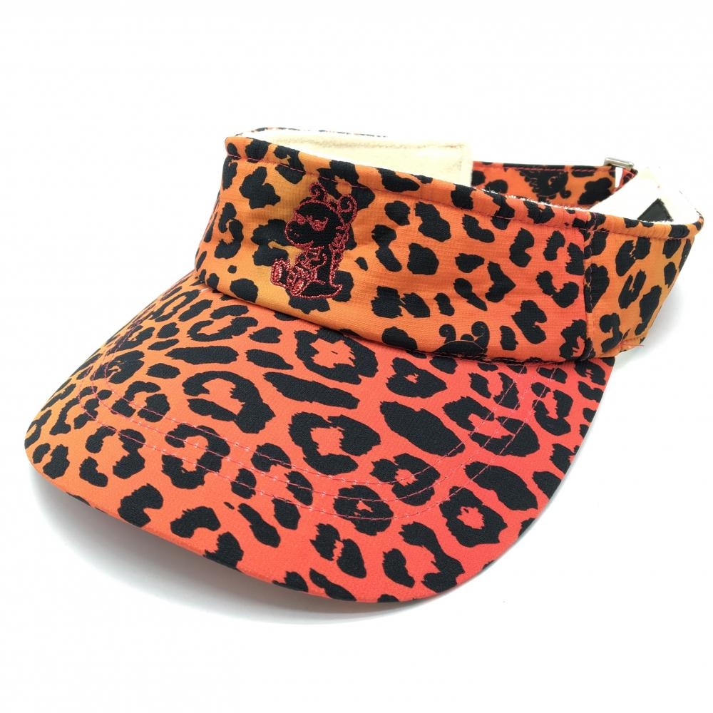 【美品】ダンスウィズドラゴン サンバイザー オレンジ×黒 チビドラ レオパード  99(F)  ゴルフウェア Dance With Dragon