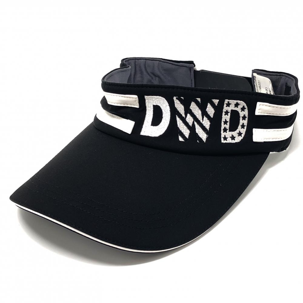 【超美品】ダンスウィズドラゴン サンバイザー 黒×白 ライン白 ロゴ刺しゅう 99(F)   ゴルフウェア Dance With Dragon
