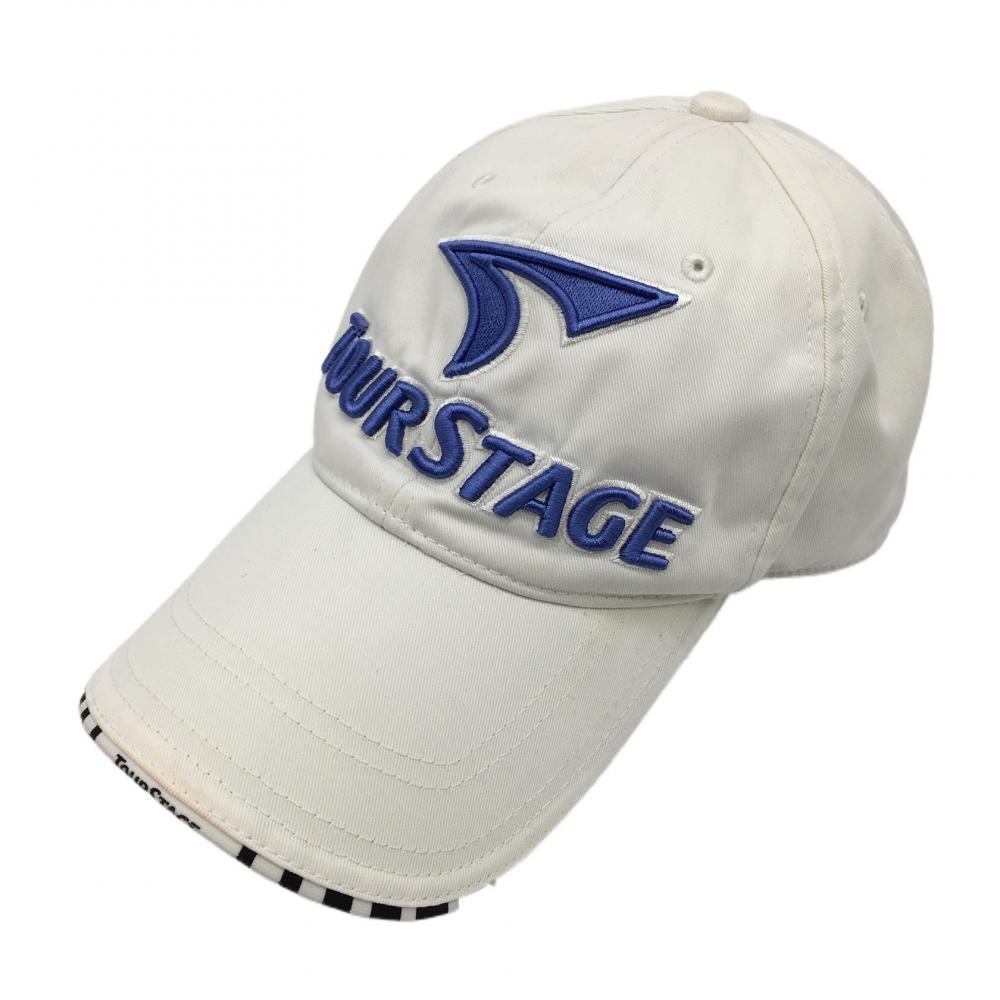 ツアーステージ キャップ 白×ブルー 立体ロゴ刺しゅう  L(57-60cm) ゴルフウェア TOURSTAGE 画像