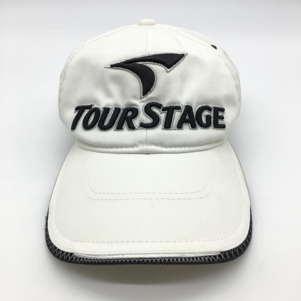 ツアーステージ キャップ 白×黒 立体ロゴ刺しゅう 毛羽立ち、薄汚れ複数 L（57-60） ゴルフウェア TOURSTAGE 画像
