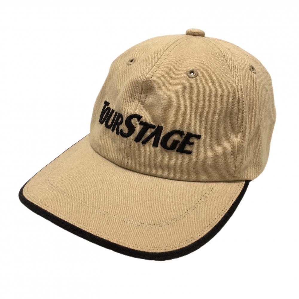 ツアーステージ キャップ ベージュ×黒 フロントロゴ刺しゅう フリーサイズ   ゴルフウェア TOURSTAGE