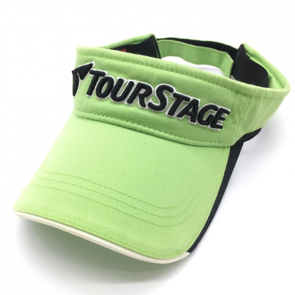 【美品】ツアーステージ サンバイザー ライトグリーン×黒 ロゴ刺繍 F(約56-59㎝) ゴルフウェア TOURSTAGE