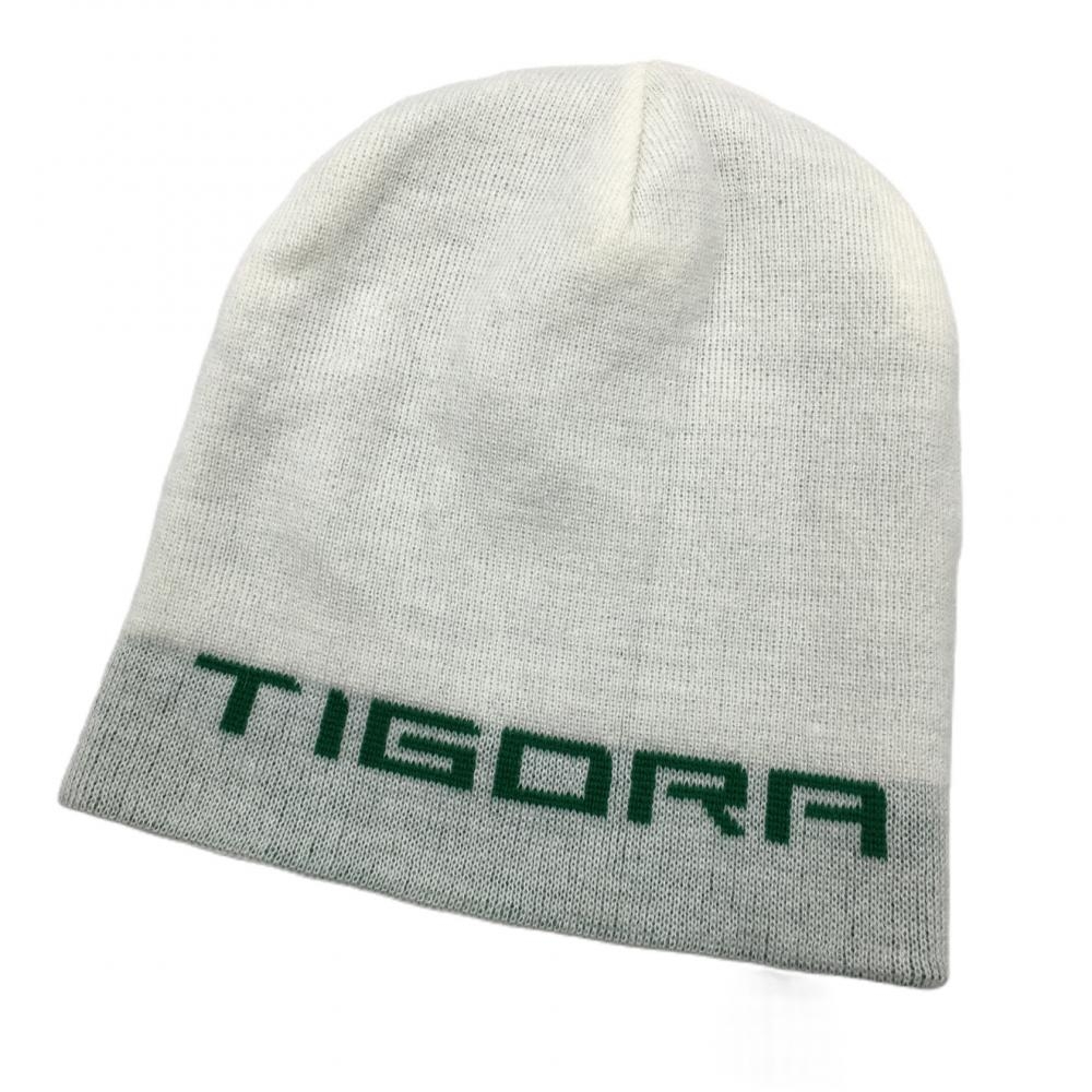 【超美品】ティゴラ リバーシブルニット帽 白×グリーン 裏ブロックチェック ゴルフウェア TIGORA