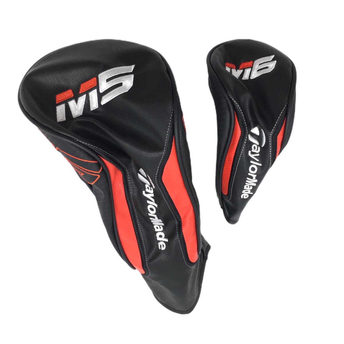 【超美品】テーラーメイド ヘッドカバー2点セット(DR UT) 黒×レッド ロゴ刺しゅう M3 ゴルフ TaylorMade