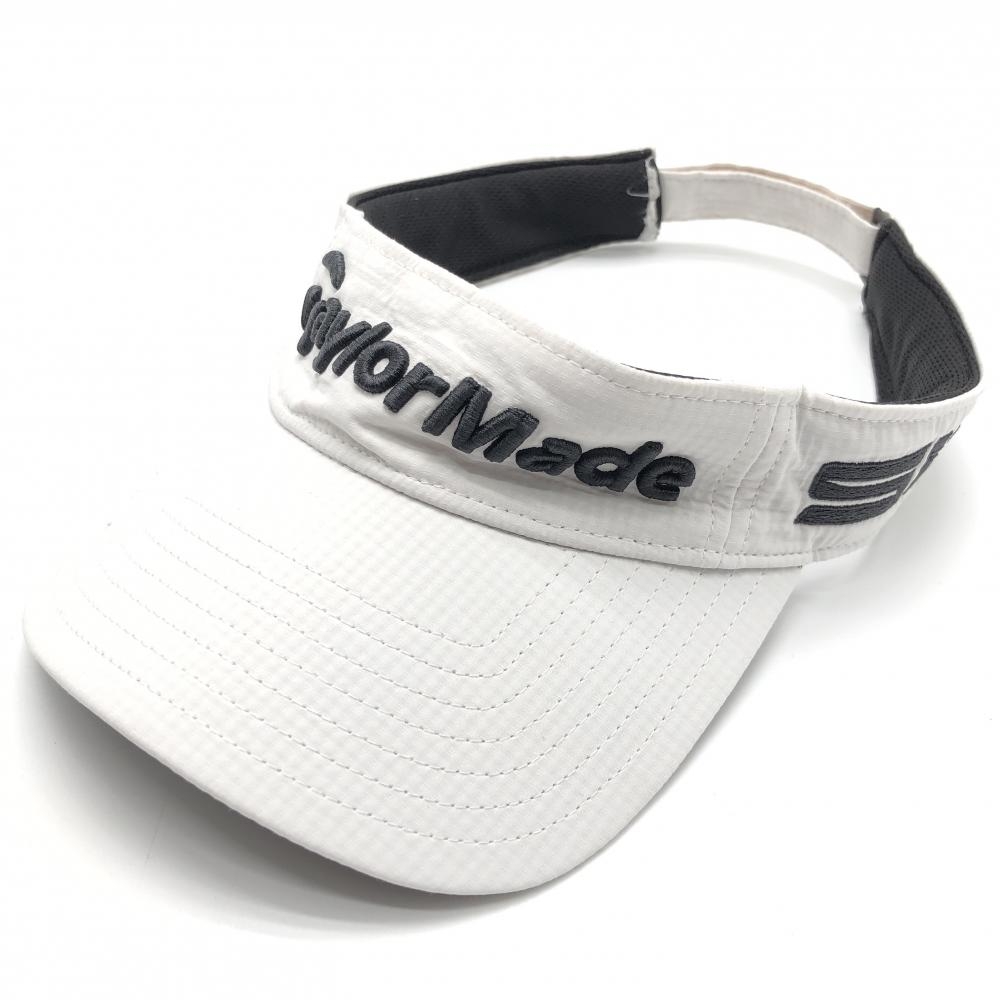 【美品】テーラーメイド サンバイザー 白×黒 立体ロゴ刺しゅう   ゴルフウェア TaylorMade