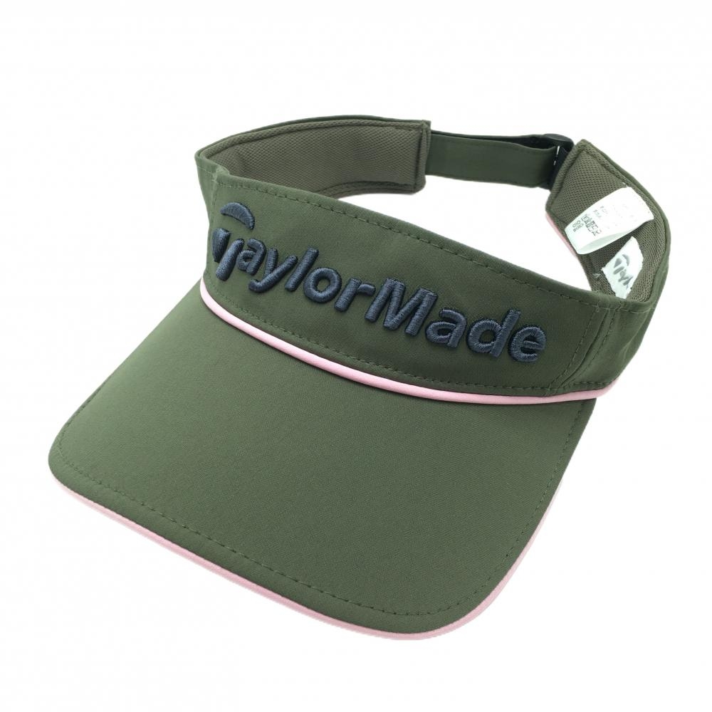 【超美品】テーラーメイド サンバイザー カーキ×ピンク 立体ロゴ刺しゅう フリー(56-58cm)  ゴルフウェア TaylorMade