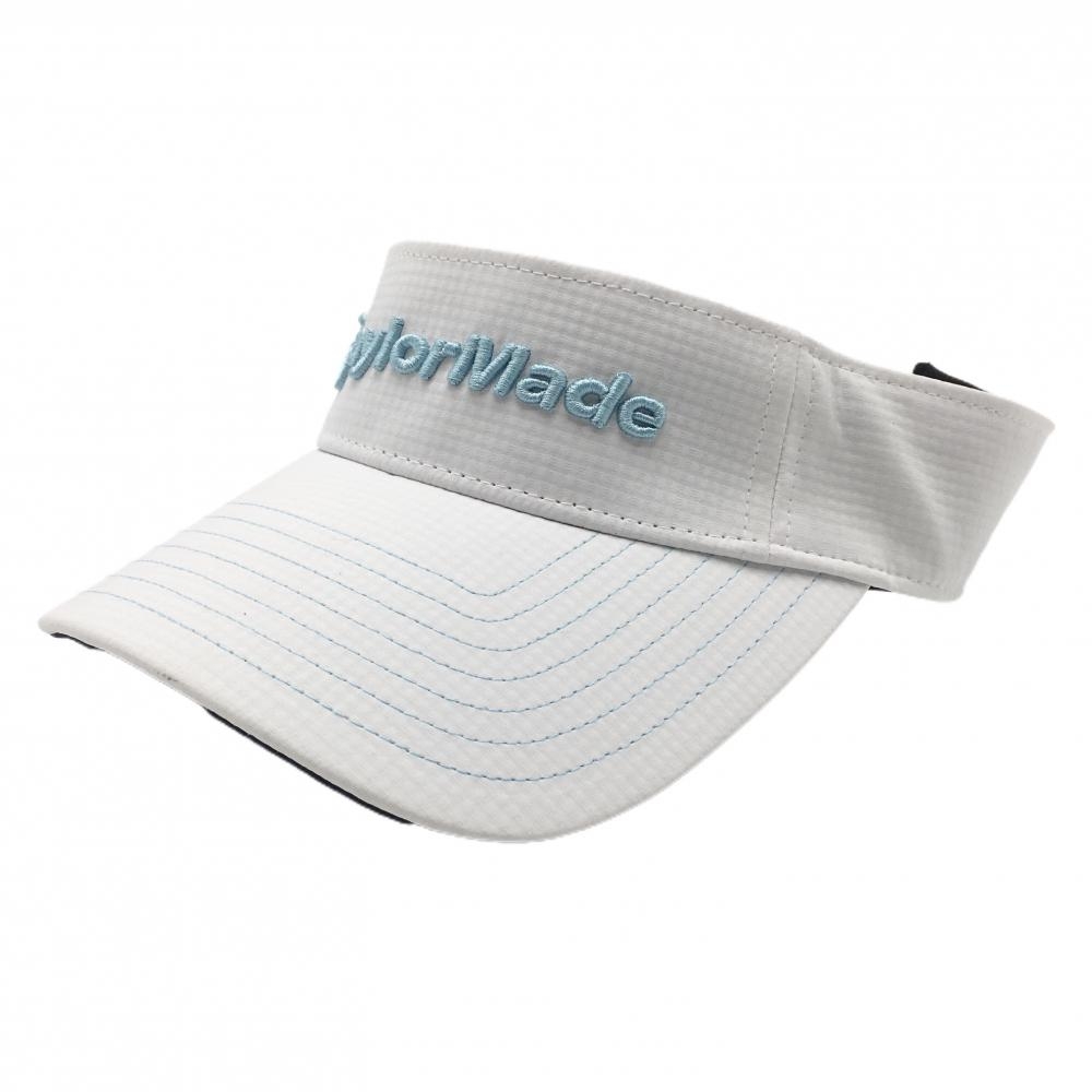 【超美品】テーラーメイド サンバイザー 白×ライトブルー 立体ロゴ フリー(55-57cm)  ゴルフウェア 2023年モデル TaylorMade