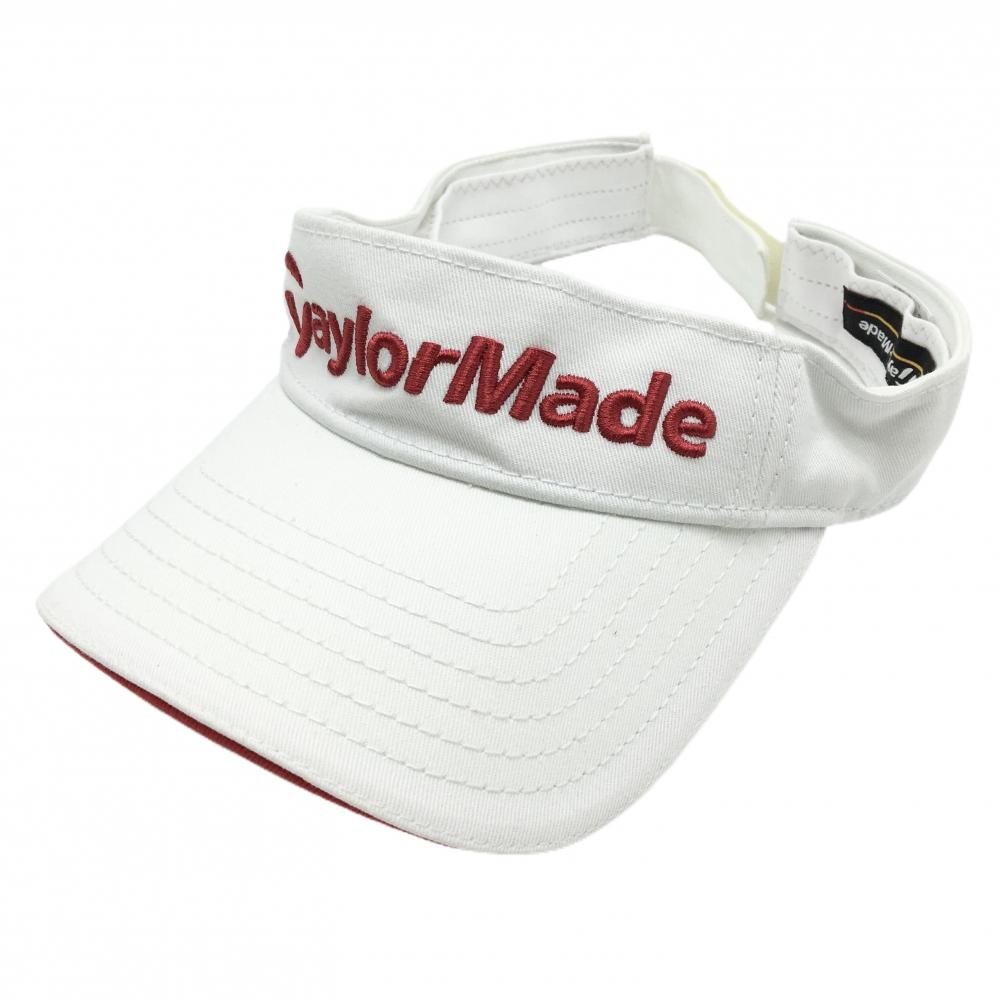 【美品】テーラーメイド サンバイザー 白×レッド ロゴ刺しゅう  フリー(57-59cm)  ゴルフウェア TaylorMade