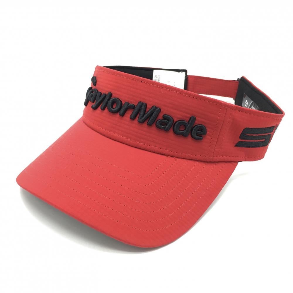 【超美品】テーラーメイド サンバイザー レッド×黒 立体ロゴ刺しゅう フリー(57-59cm)   ゴルフウェア TaylorMade