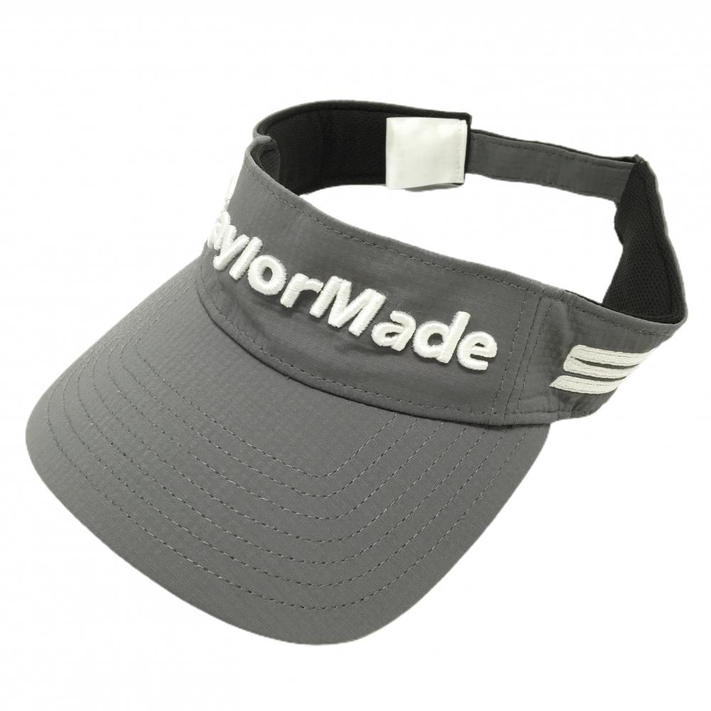 【美品】テーラーメイド サンバイザー グレー×白 フロント立体ロゴ   ゴルフウェア TaylorMade