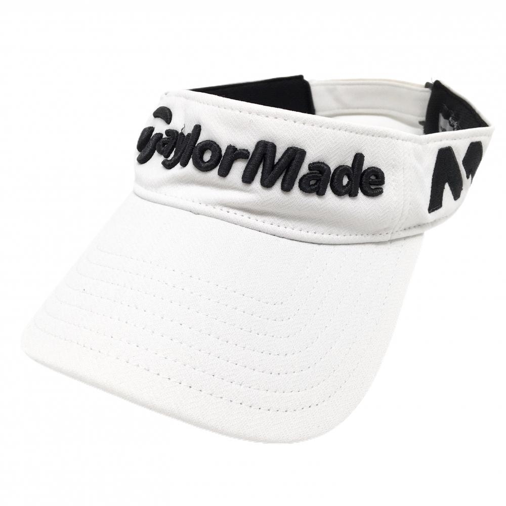 【美品】テーラーメイド サンバイザー 白×黒 立体ロゴ刺しゅう ONE SIZE FITS ALL   ゴルフウェア TaylorMade