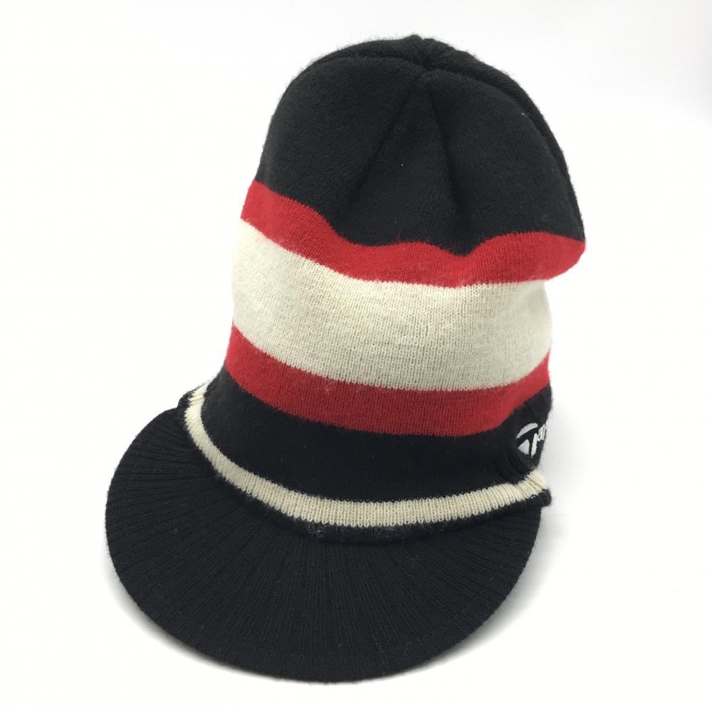 テーラーメイド つば付きニット帽 黒×白 ロゴ刺しゅう アクリル100％  フリー(57-59cm) ゴルフウェア TaylorMade 画像