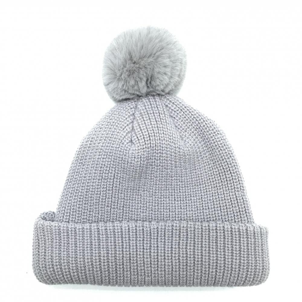 【超美品】テーラーメイド ニット帽 グレー ウール100% ポンポン付 フリーサイズ(55-57㎝)   ゴルフウェア TaylorMade