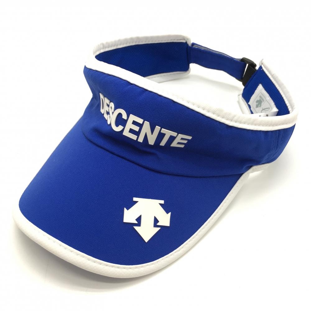 【美品】デサントゴルフ サンバイザー ブルー×白 フロントロゴ 中田英寿  F(55-57cm)  ゴルフウェア DESCENTE