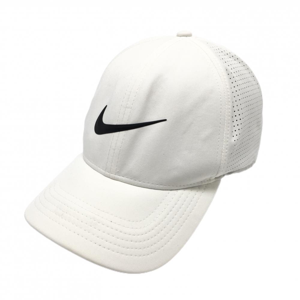 【美品】ナイキゴルフ キャップ 白×黒 一部パンチング穴 DRI-FIT   ゴルフウェア NIKE