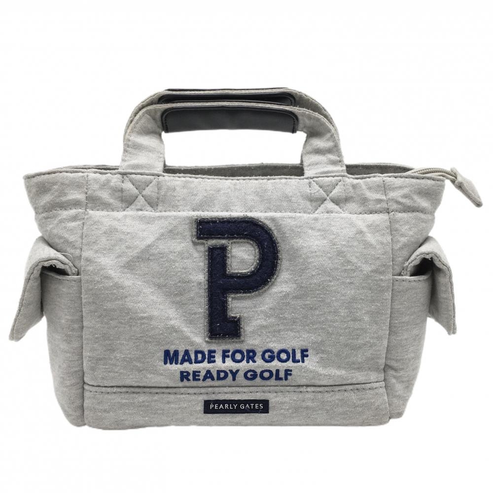 パーリーゲイツ カートバッグ ライトグレー×ネイビー スウェット地 内サイドポケット付 ビッグロゴ刺しゅうゴルフ PEARLY GATES