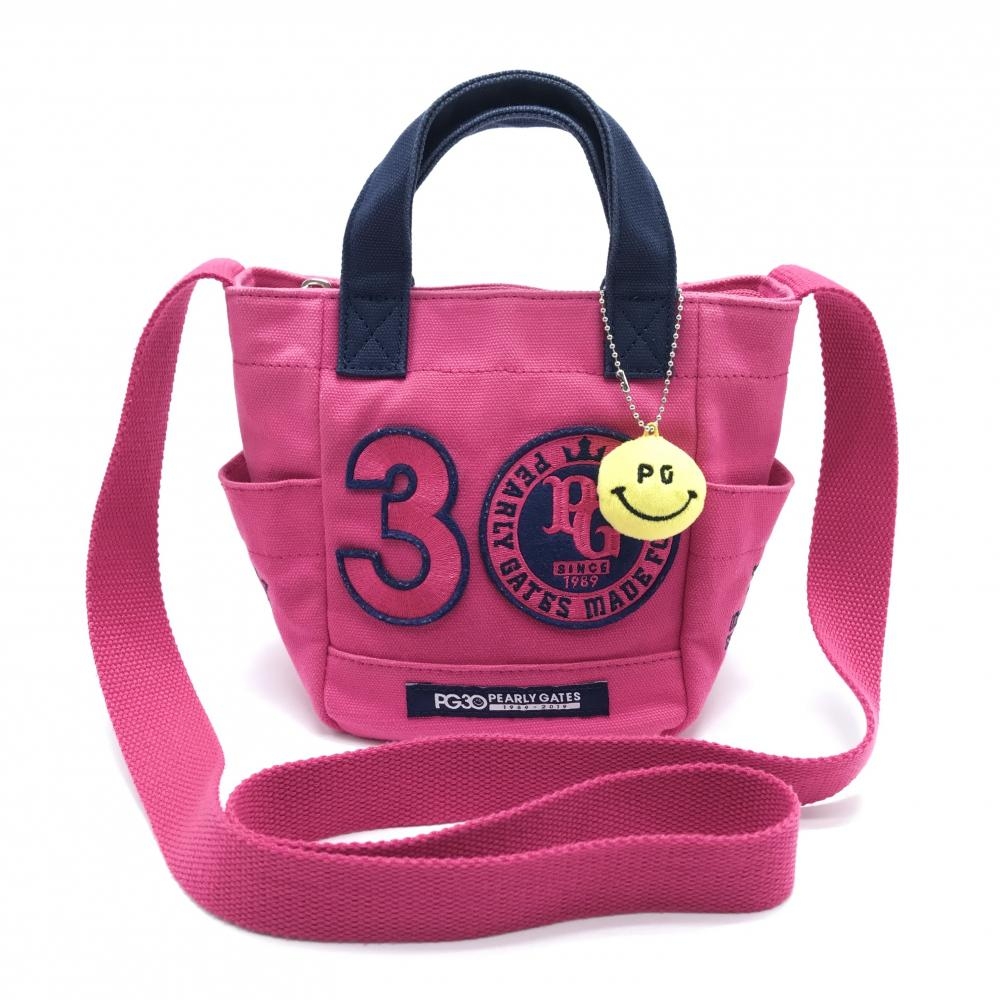 パーリーゲイツ 2WAYカートバッグ ピンク×ネイビー ニコちゃんチャーム付 スマイル 内側ポケット 30周年ゴルフ PEARLY GATES