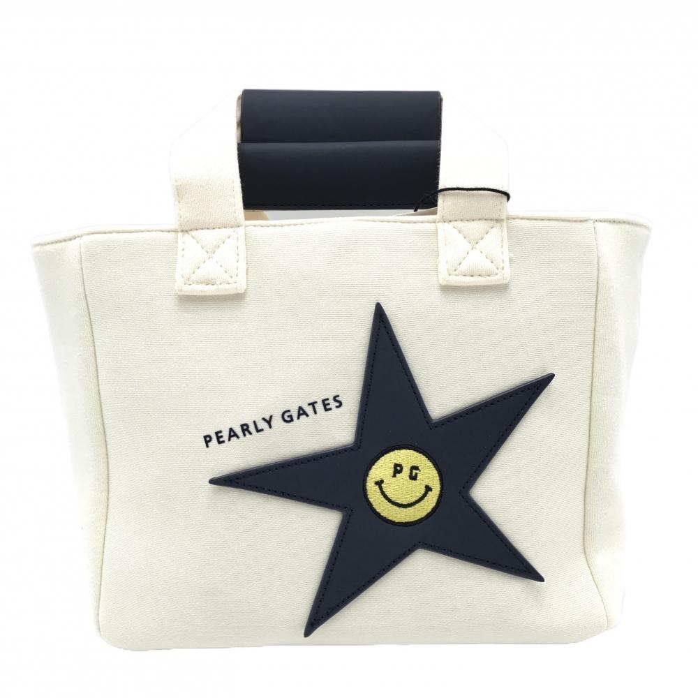 【新品】パーリーゲイツ カートバッグ 白×ネイビー ニコちゃん スマイル 星 内側ポケット FRゴルフ 2025年モデル PEARLY GATES