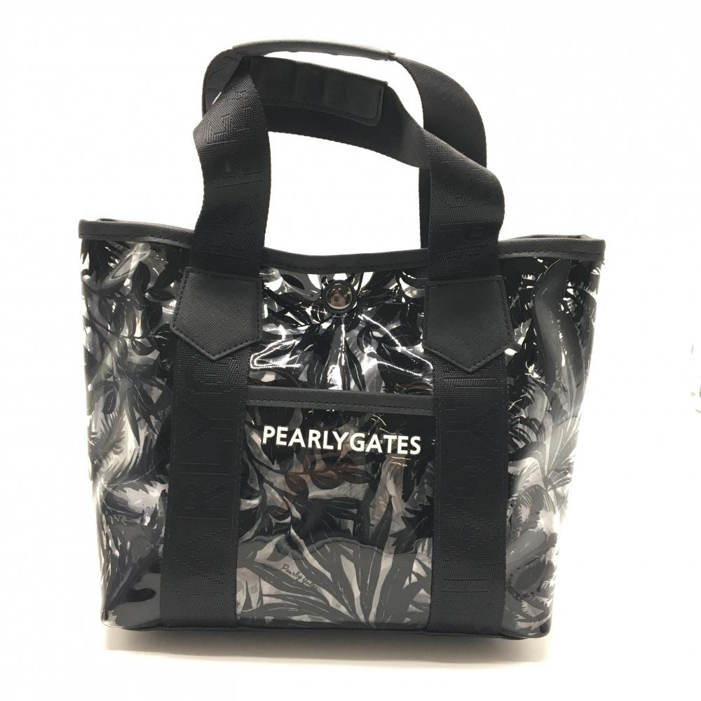 【美品】パーリーゲイツ カートバッグ 白×黒 リーフ柄 クリアバッグ 巾着 外側ポケット FR ゴルフ PEARLY GATES