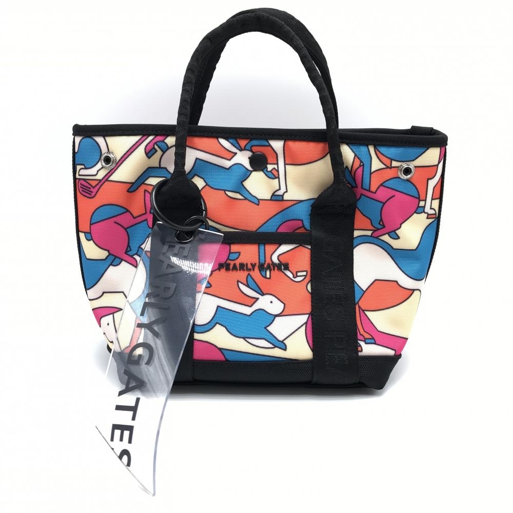 【超美品】パーリーゲイツ カートバッグ ベージュ×ピンク×ライトブルー 総柄 裏地ニコちゃん スマイル ゴルフ 2024年モデル PEARLY GATES