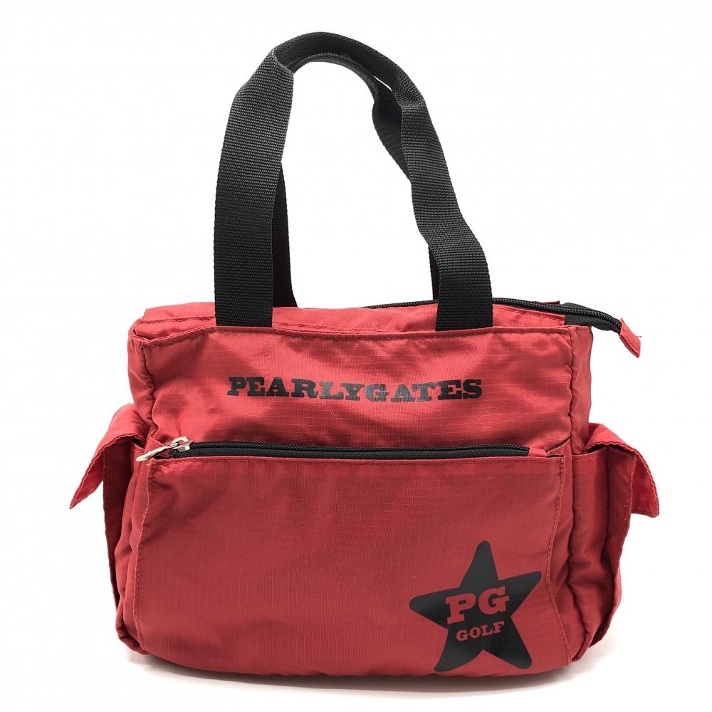 【美品】パーリーゲイツ カートバッグ レッド 格子柄地模様角 内外サイドポケット ゴルフ PEARLY GATES