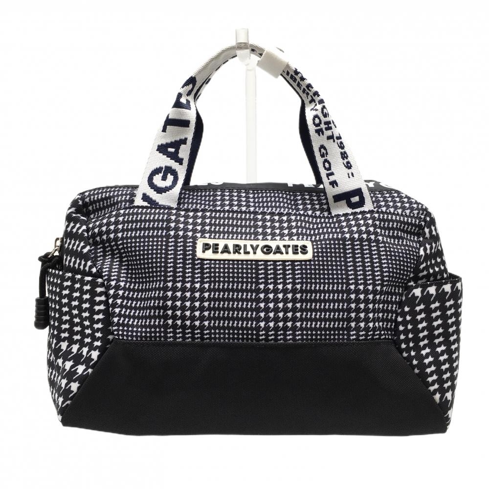 【美品】パーリーゲイツ カートバッグ ダークネイビー×白 グレンチェック 裏地ニコちゃん 内サイドポケット付 ゴルフ PEARLY GATES