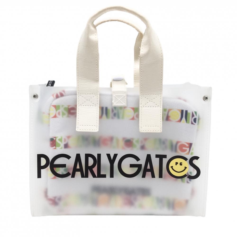 パーリーゲイツ ポーチ付クリアカートバッグ 白系 ポーチ総柄 ニコちゃん スマイル ゴルフ PEARLY GATES
