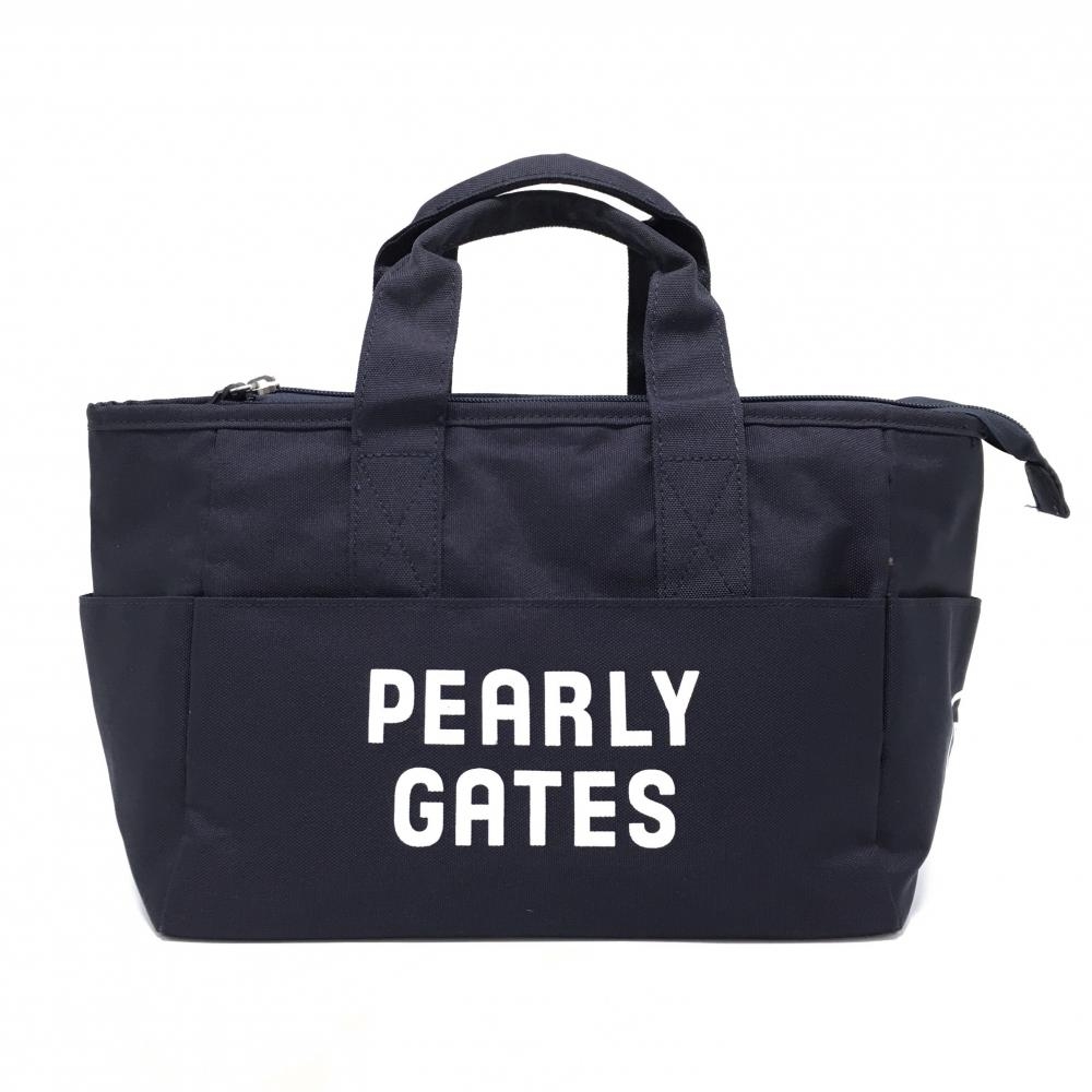 【美品】パーリーゲイツ カートバッグ ダークネイビー×白 ロゴプリント 内外ポケット ゴルフ PEARLY GATES