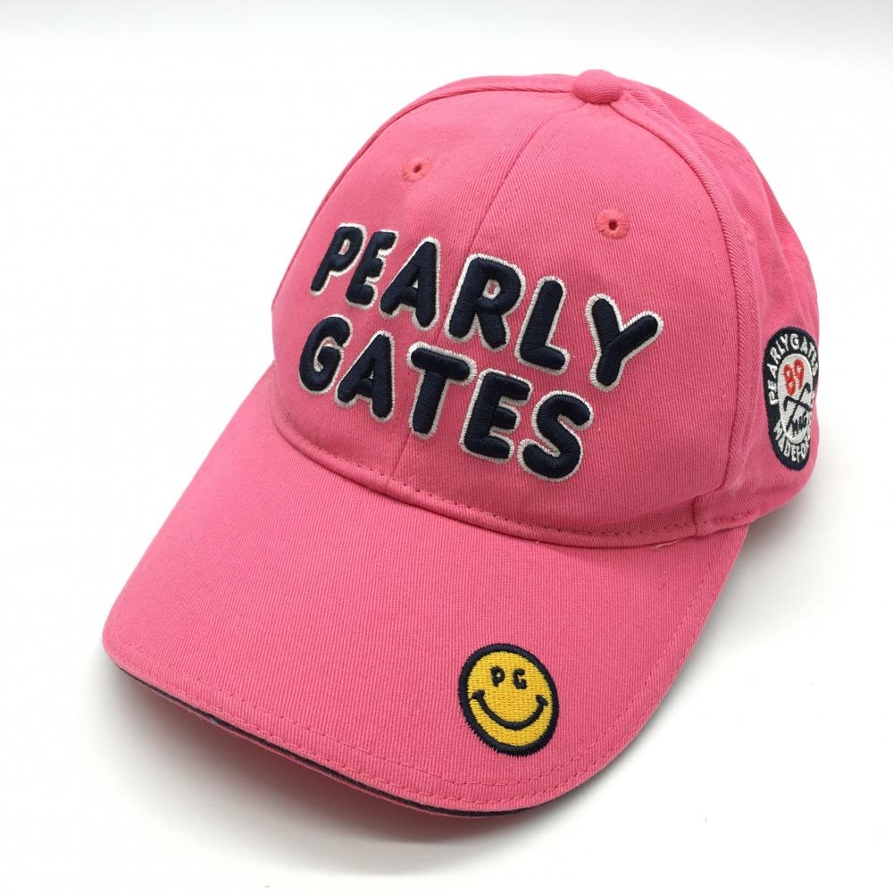【美品】パーリーゲイツ キャップ ピンク×ネイビー ニコちゃん スマイル  FR ゴルフウェア PEARLY GATES