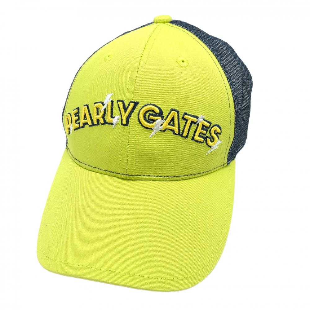 【美品】パーリーゲイツ メッシュキャップ イエロー×ネイビー ロゴ 稲妻刺しゅう FR ゴルフウェア 2022年モデル PEARLY GATES