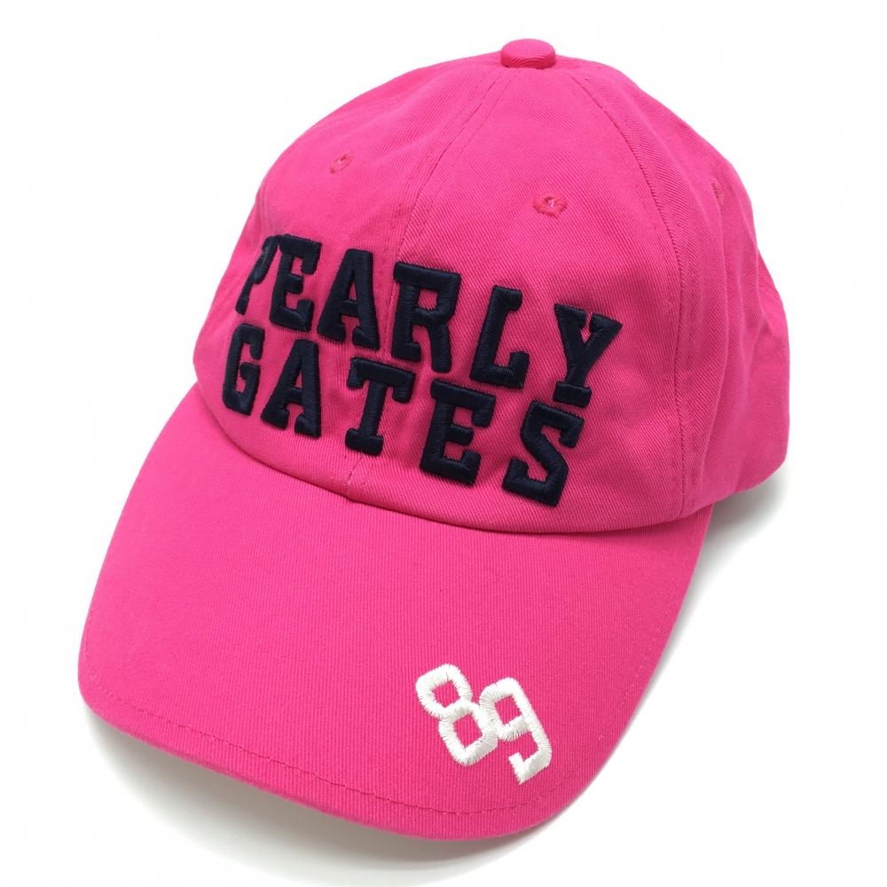 【美品】パーリーゲイツ キャップ ピンク×ネイビー ニコちゃん スマイル コットン100％ 立体ロゴ刺しゅう  FR ゴルフウェア PEARLY GATES