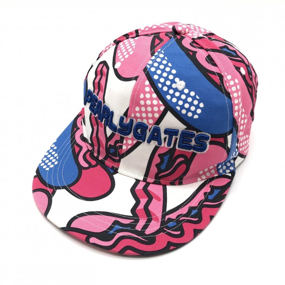 【美品】パーリーゲイツ フラットキャップ ピンク×ブルー 総柄 FR ゴルフウェア PEARLY GATES