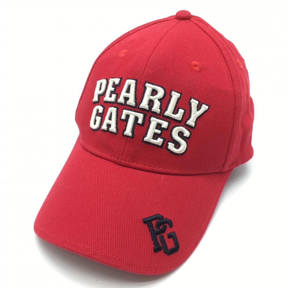 【美品】パーリーゲイツ キャップ レッド×白 立体ロゴ刺しゅう FR  ゴルフウェア PEARLY GATES