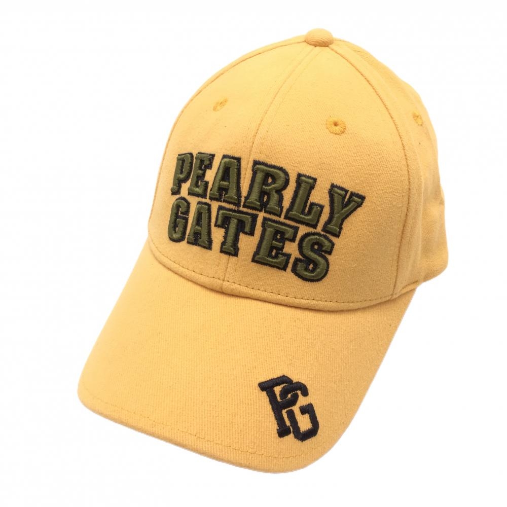 【美品】パーリーゲイツ キャップ イエロー系 ×カーキ 立体ロゴ刺しゅう  FR  ゴルフウェア PEARLY GATES