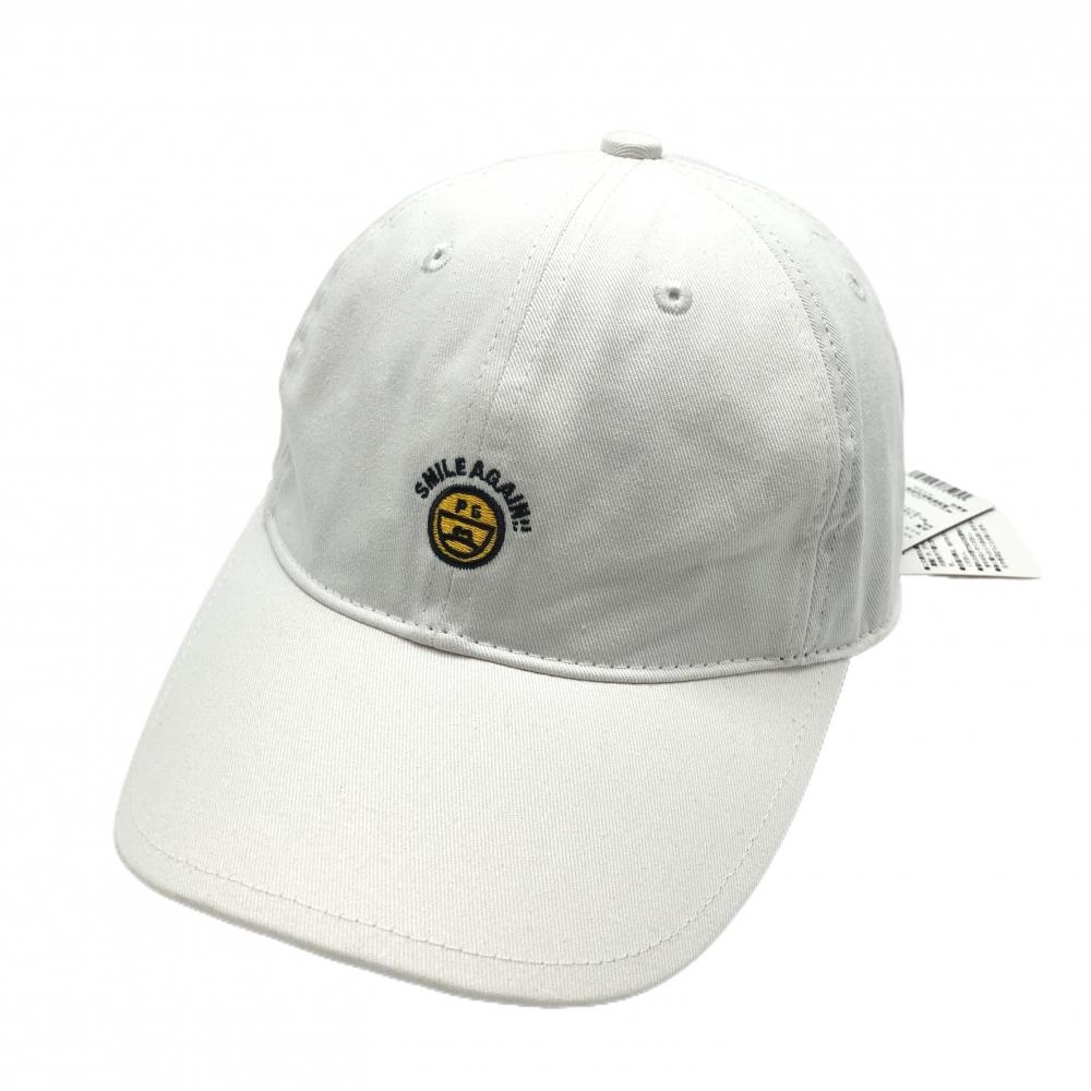 【美品】パーリーゲイツ キャップ 白×イエロー ニコちゃん スマイル コットン100％　タグつき　 FR  ゴルフウェア PEARLY GATES