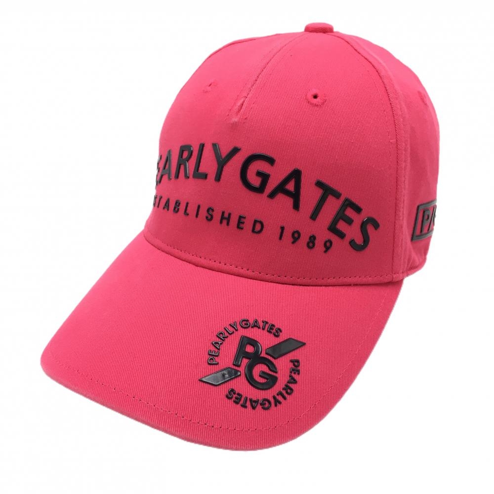 【美品】パーリーゲイツ キャップ ピンク×黒 シリコンロゴ 汗取りパッド付 FR  ゴルフウェア PEARLY GATES
