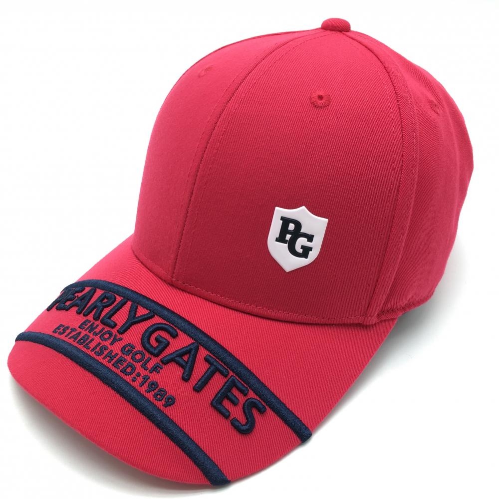 【超美品】パーリーゲイツ キャップ ピンクレッド 立体ロゴ 汗取りパッド付 FR  ゴルフウェア PEARLY GATES