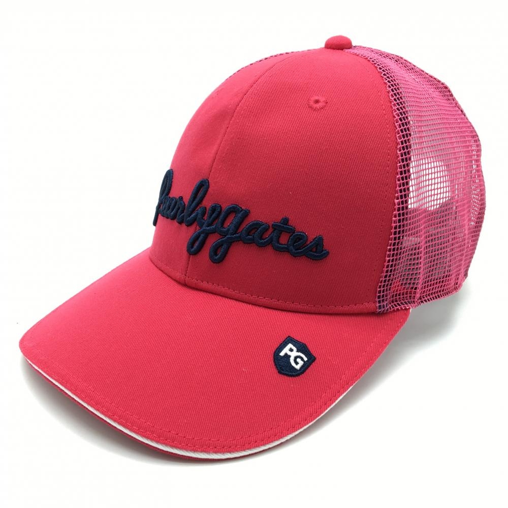 【超美品】パーリーゲイツ メッシュキャップ ピンク×ネイビー 汗取りパッド付 立体ロゴ FR  ゴルフウェア 2023年モデル PEARLY GATES