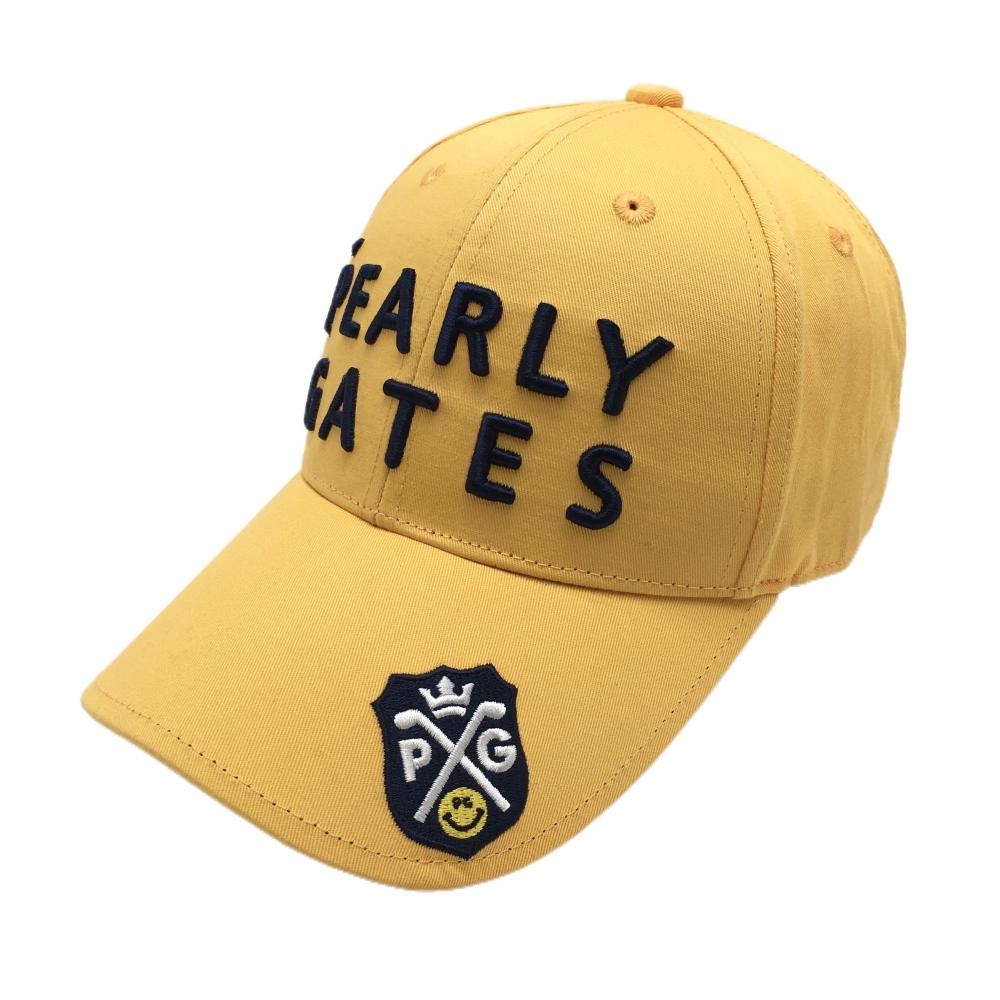 【超美品】パーリーゲイツ キャップ イエロー×ネイビー 立体ロゴ刺しゅう つば裏刺しゅう  FR  ゴルフウェア PEARLY GATES