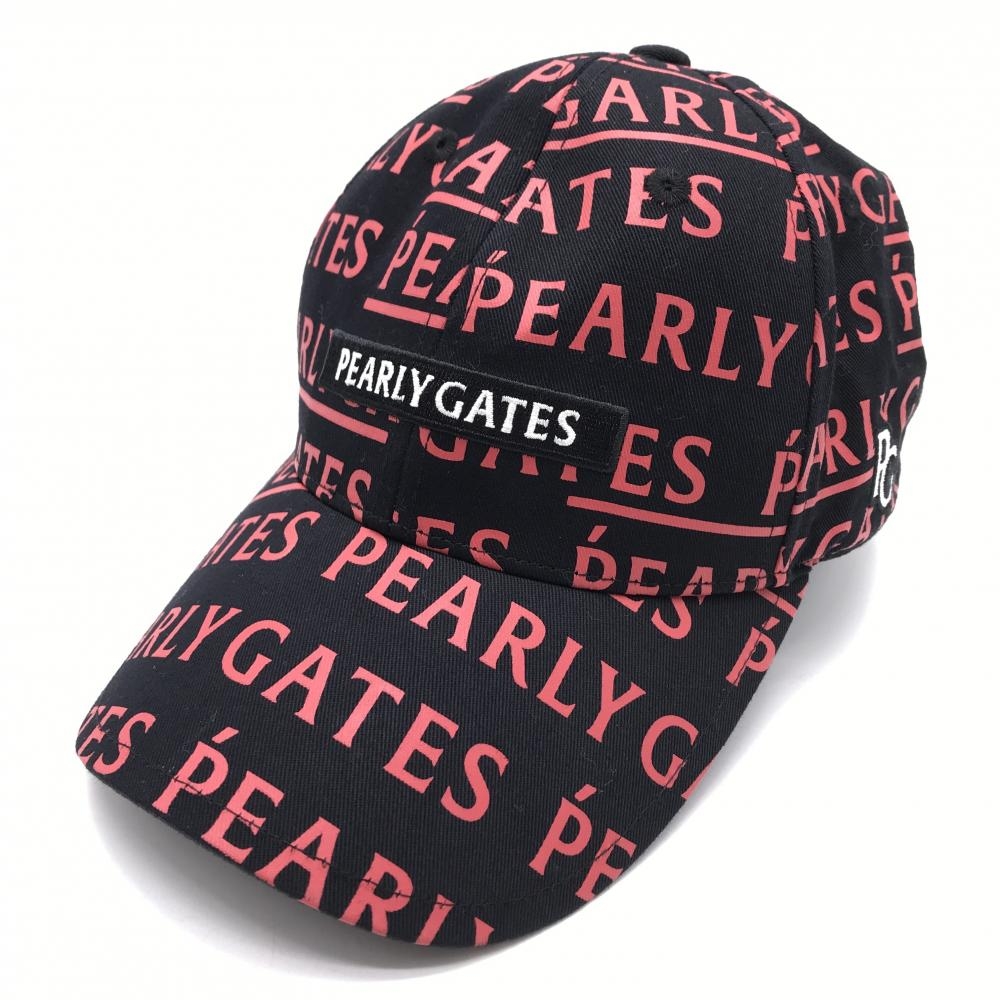 【美品】パーリーゲイツ キャップ 黒×レッド ロゴ総柄  FR  ゴルフウェア PEARLY GATES