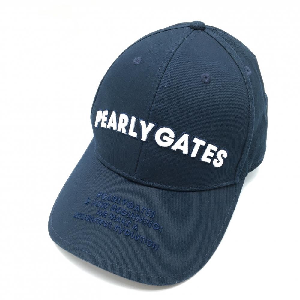 【超美品】パーリーゲイツ キャップ ネイビー×白 複数刺しゅう 汗取りパッド FR   ゴルフウェア PEARLY GATES