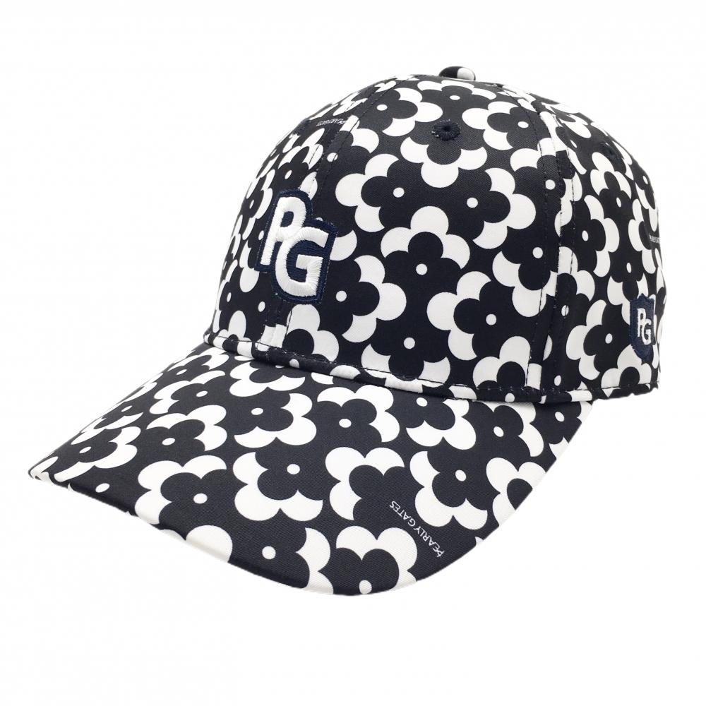 【美品】パーリーゲイツ キャップ 白×黒 花柄 汗取りパッド ロゴ刺しゅう  FR   ゴルフウェア PEARLY GATES