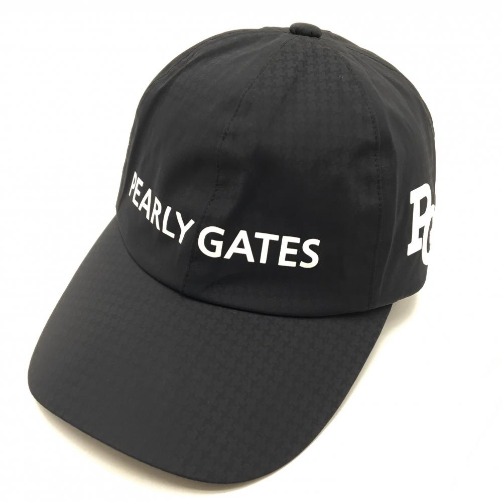 【超美品】パーリーゲイツ レインキャップ 黒 地模様 ロゴ白 ナイロン100% FR   ゴルフウェア PEARLY GATES