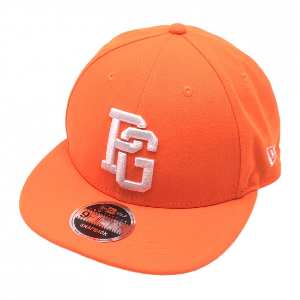 【超美品】パーリーゲイツ×ニューエラ フラットキャップ オレンジ×白 ロゴ刺しゅう FR   ゴルフウェア PEARLY GATES